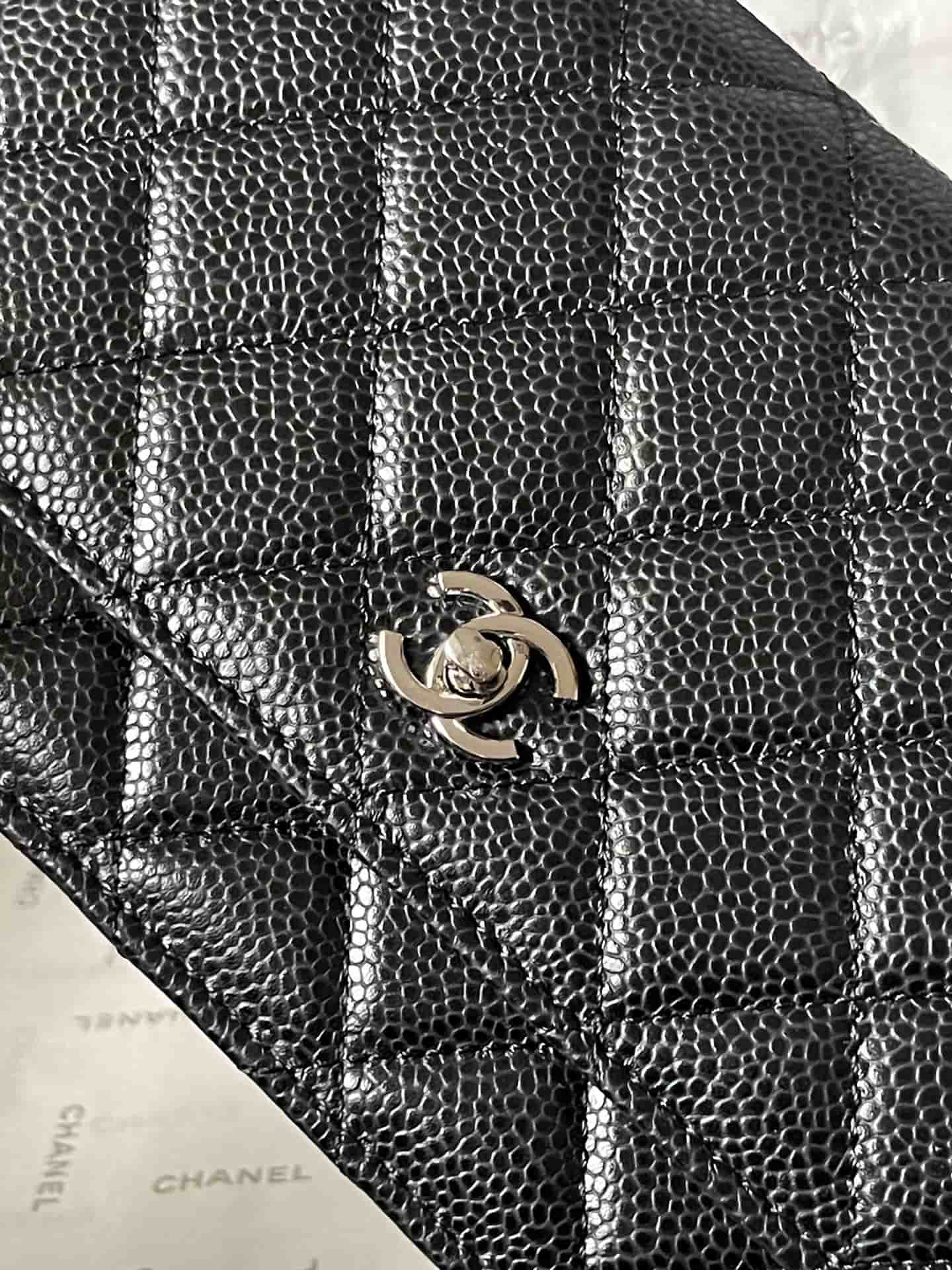 Chanel Classic Wallet on Chain Grained Shiny Calfskin & Silver-Tone Metal AP4241 Black A