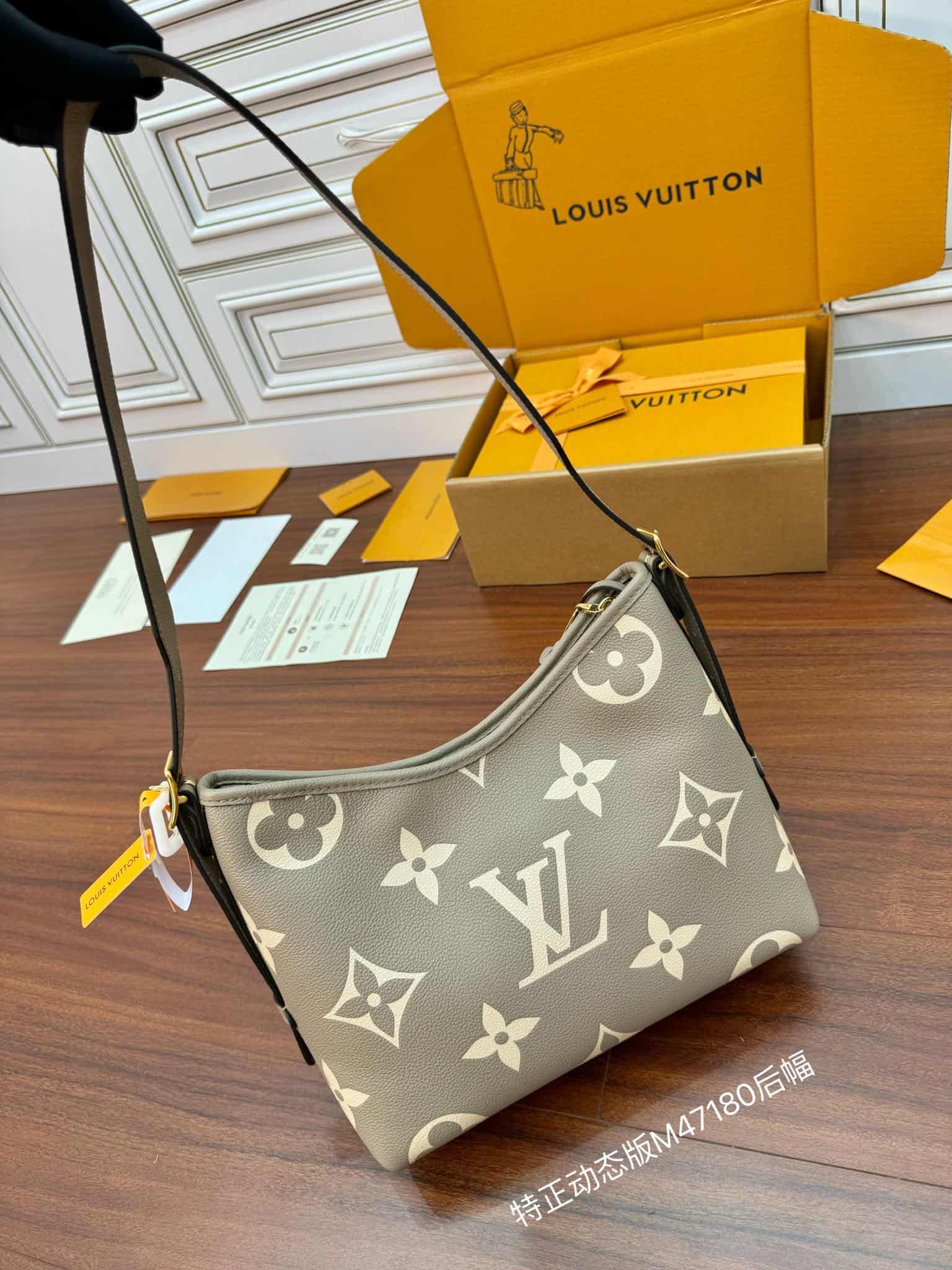 Louis Vuitton CarryAll PM Embossed supple grained cowhide leather M47180 Tourterelle Gray TOP