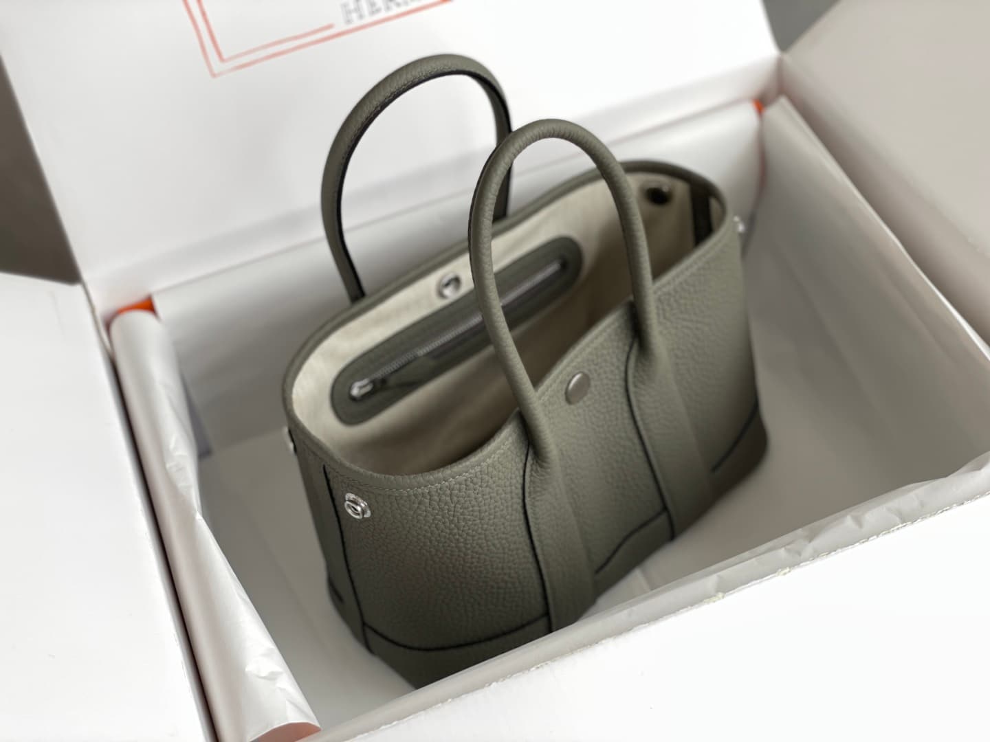 Hermes Garden Party 23 bag in Gris Meyer Togo Leather WAX High