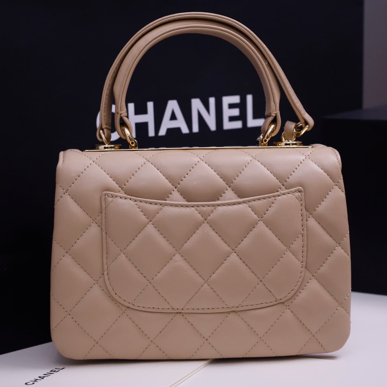 Chanel MINI FLAP BAG WITH TOP HANDLE AS4654 Lambskin &Gold-Tone Metal Beige A