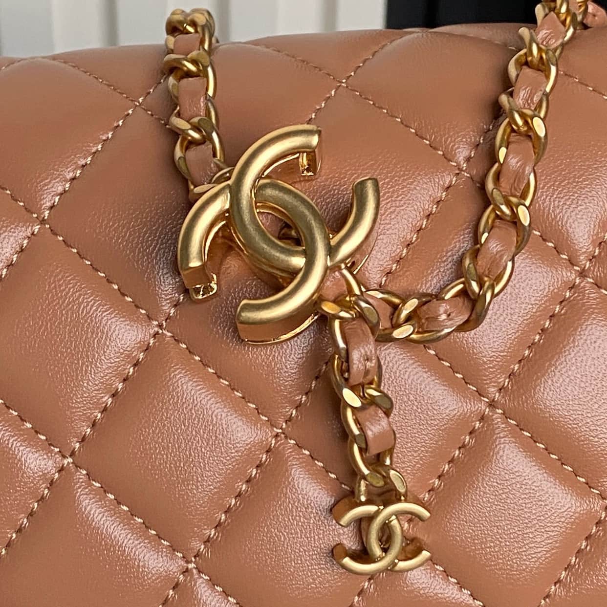 Chanel Classic Flap Bag Lambskin & Gold-Tone Metal AS5756 Tan High