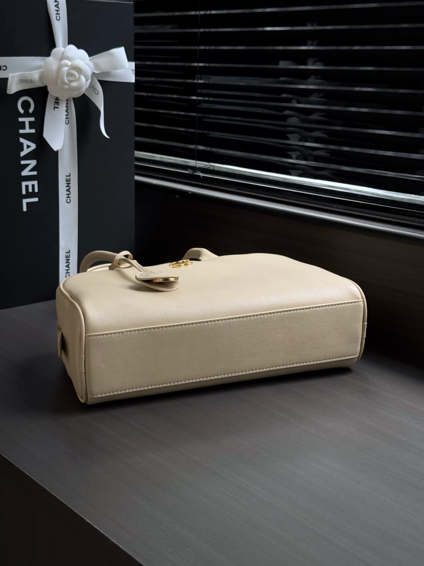 Chanel Large Bowling Bag Calfskin & Gold-Tone Metal Beige AS6580 High