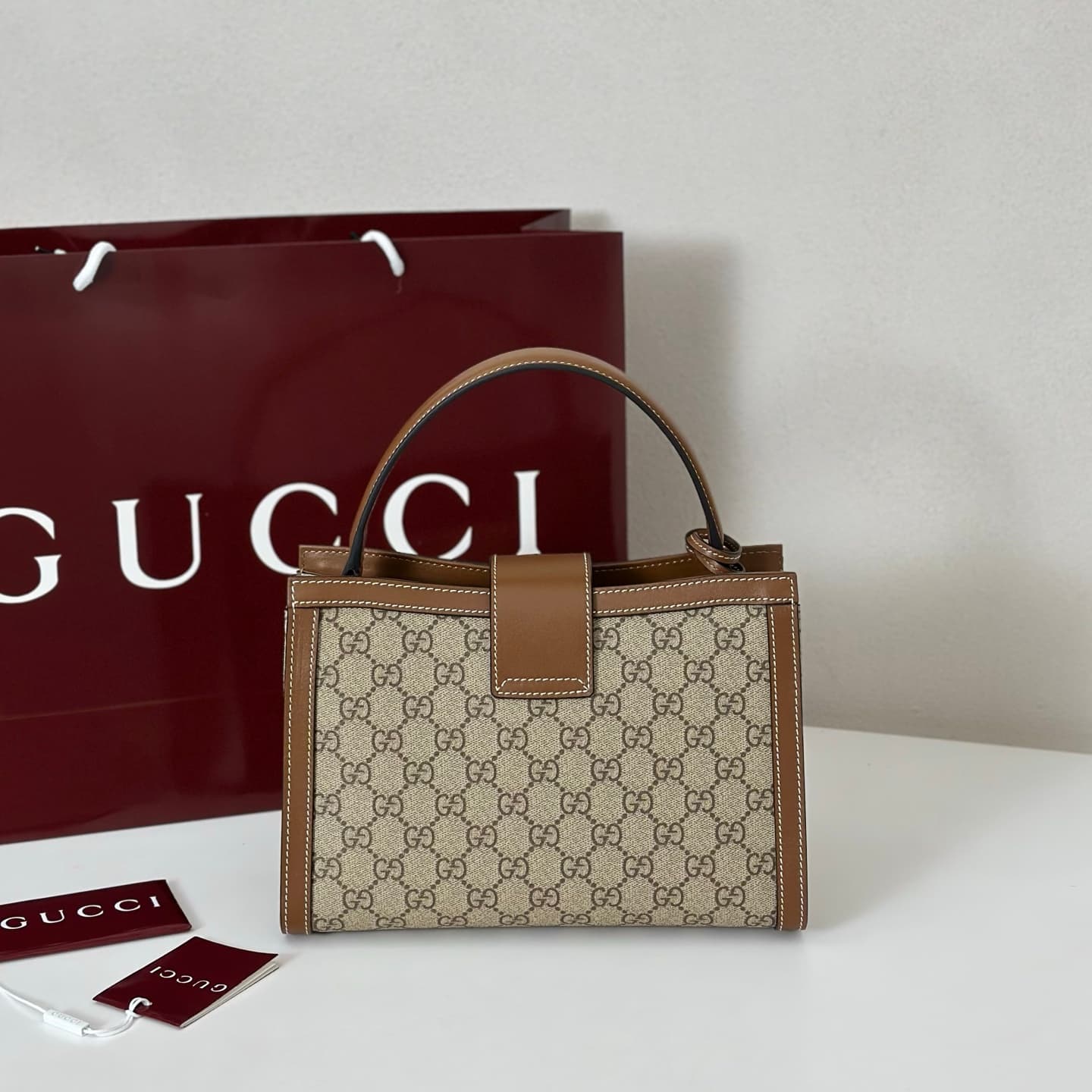 Gucci Padlock medium top handle bag beige and brown GG fabric 838992 High