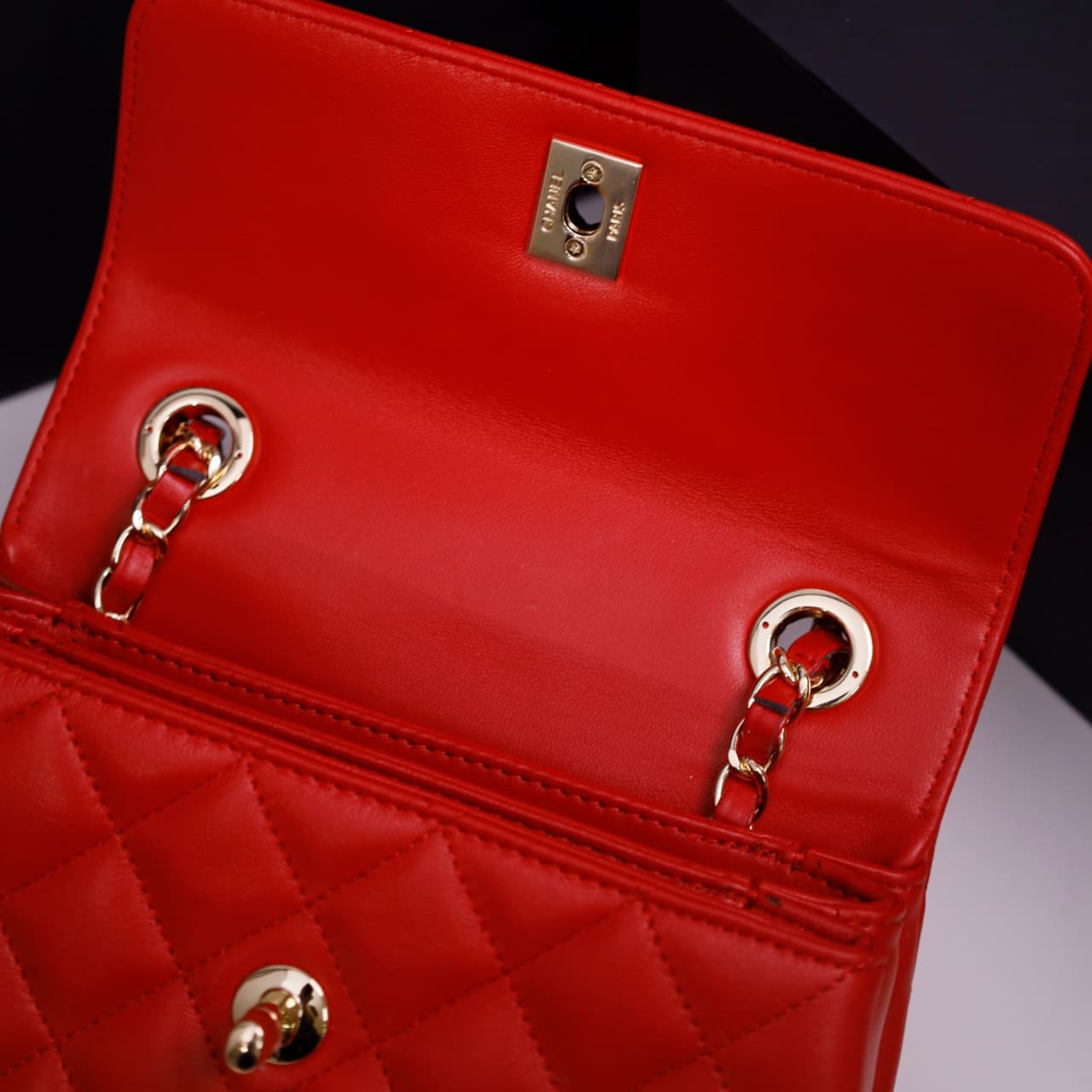Chanel MINI FLAP BAG WITH TOP HANDLE AS4654 Lambskin &Gold-Tone Metal Light Red A