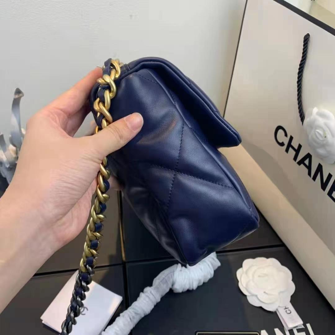 Large Chanel 19 Flap Bag Lambskin Navy High