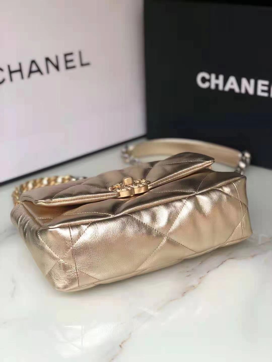 Chanel 19 Flap Bag Lambskin Champagne High
