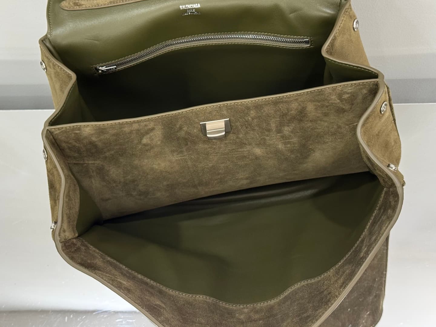 Balenciaga Rodeo Medium Bag in Khaki Waxed Suede Calfskin With Silver-Tone Metal TOP