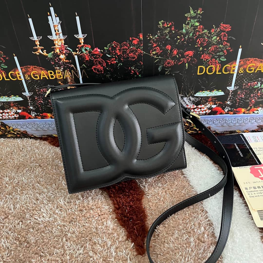 Dolce & Gabbana Black calf leather DG Logo crossbody bag high