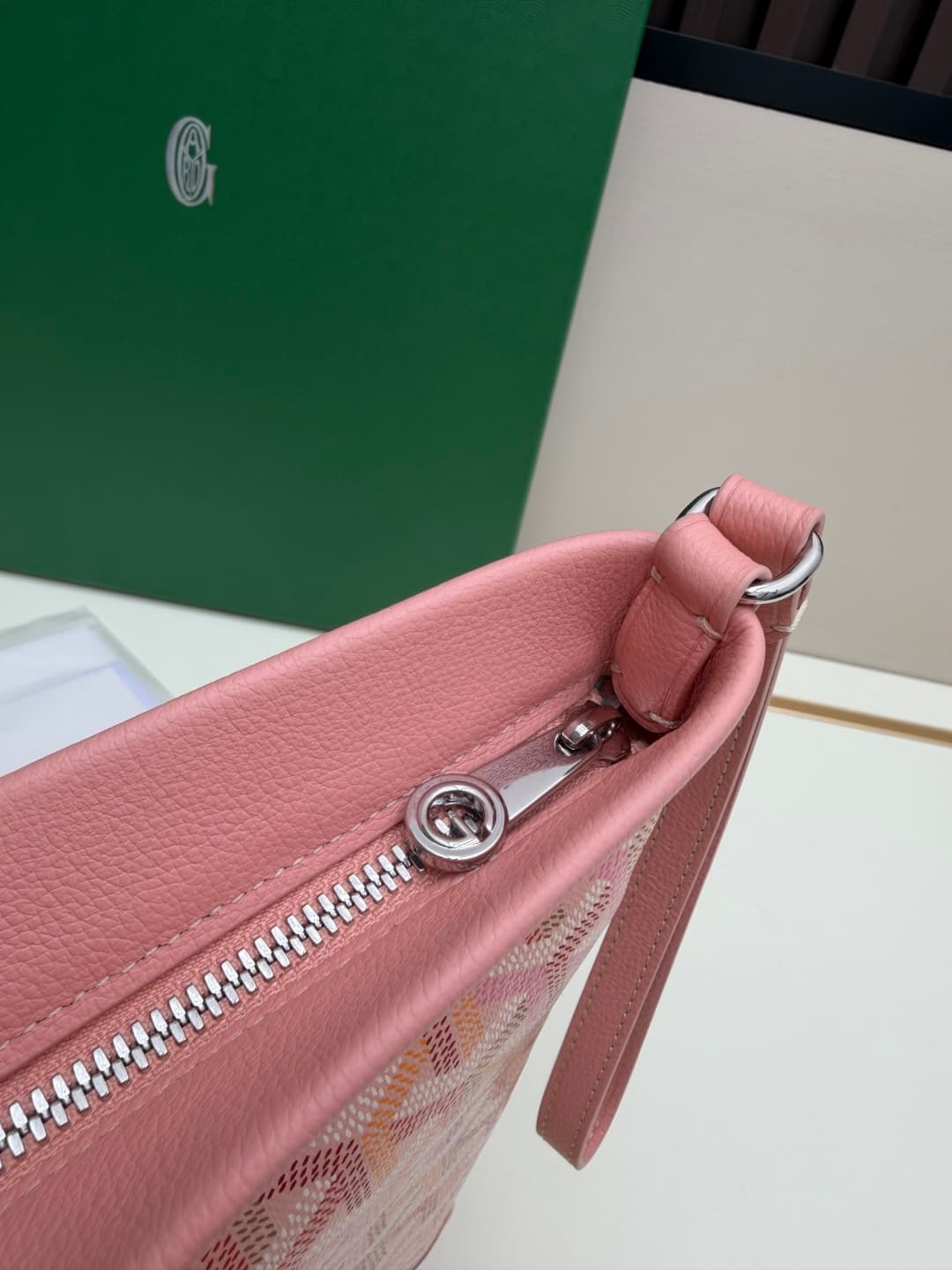 Goyard Conti pouch Goyardine canvas and Chevroches Calfskin Pink High