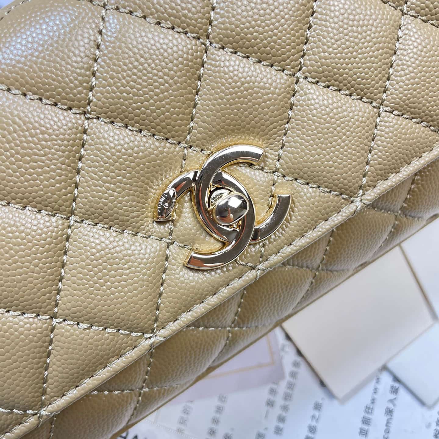 Chanel Maxi Flap Bag with Top Handle Grained Calfskin& Gold-Tone Metal AS6091 Dark Yellow A