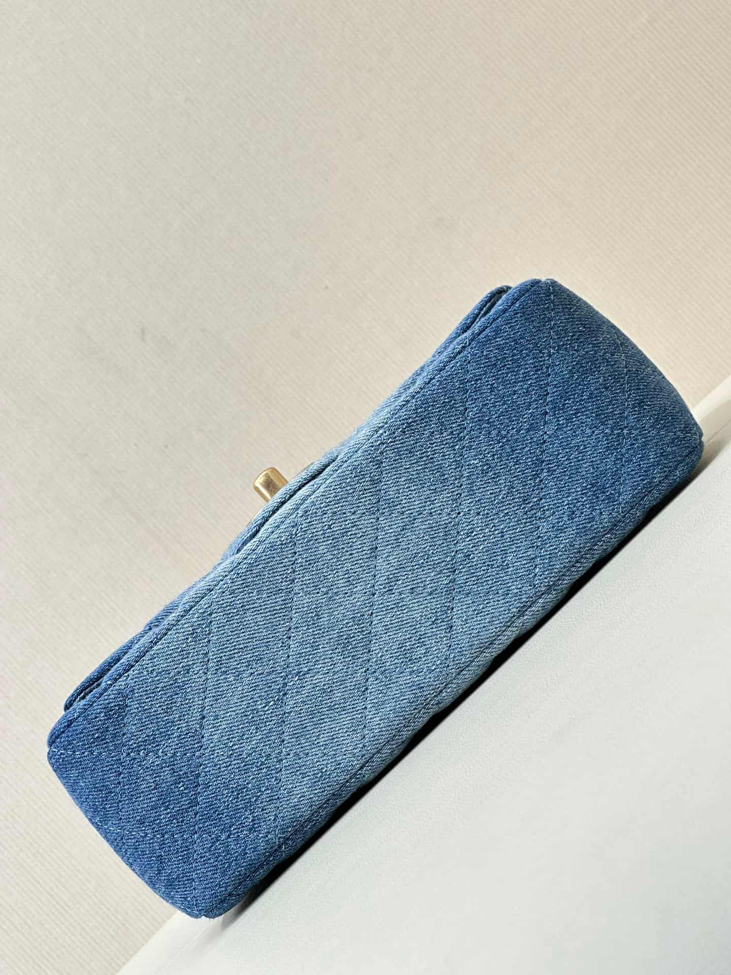 CHANEL Mini Classic Handbag Denim &Gold-tone Metal AS1116 Blue TOP