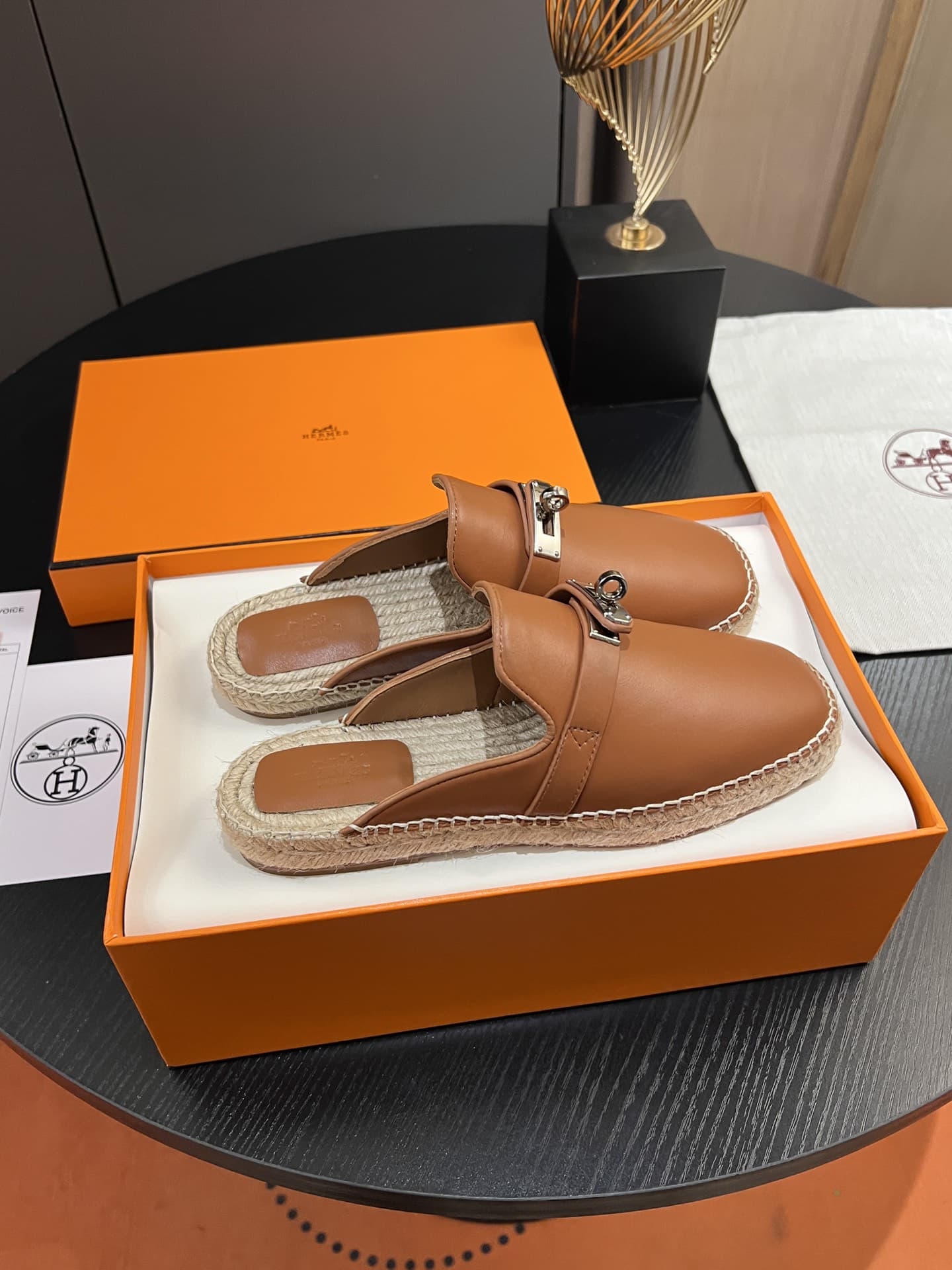 Hermes Feria espadrille Leather Mules Shoes Women