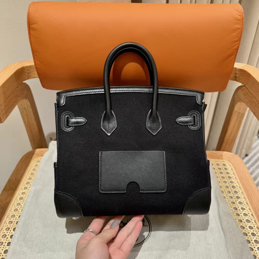 Hermes Birkin Cargo bag 25 Canvas & Swift leather Black Silver Metal WAX High