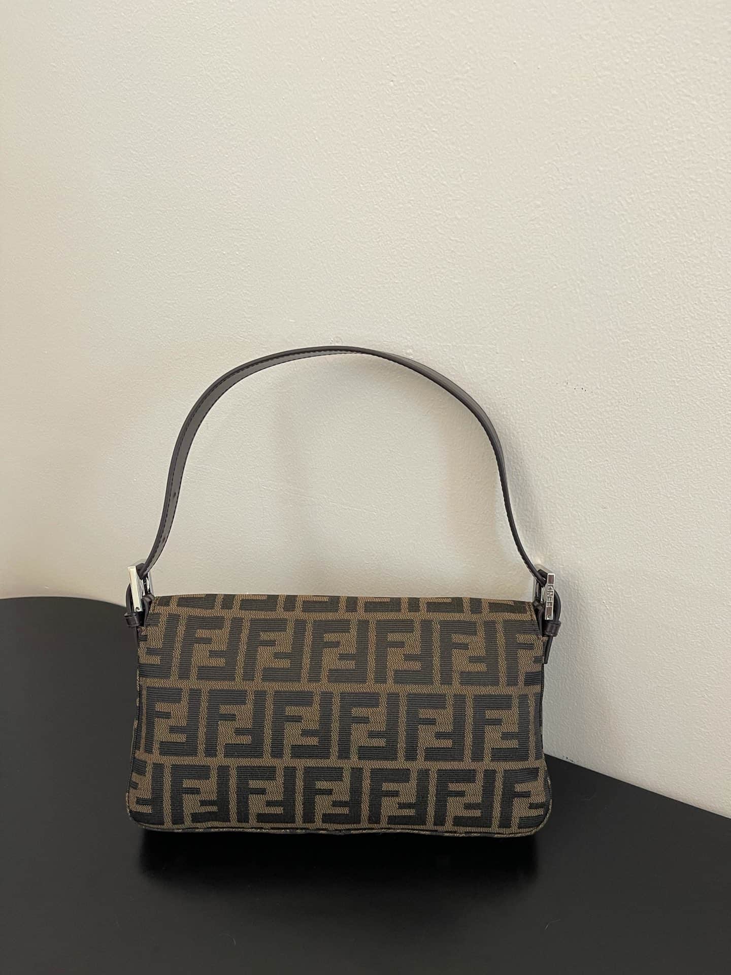 FENDI BAGUETTE fabric bag silver metal Brown High