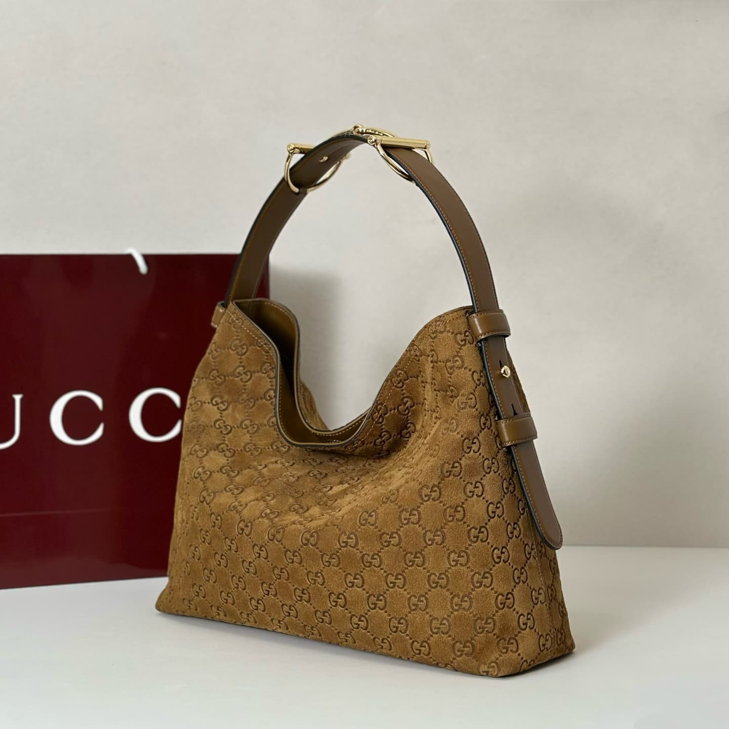 Gucci Beatrix medium tote bag 850926 Brown GG Suede High