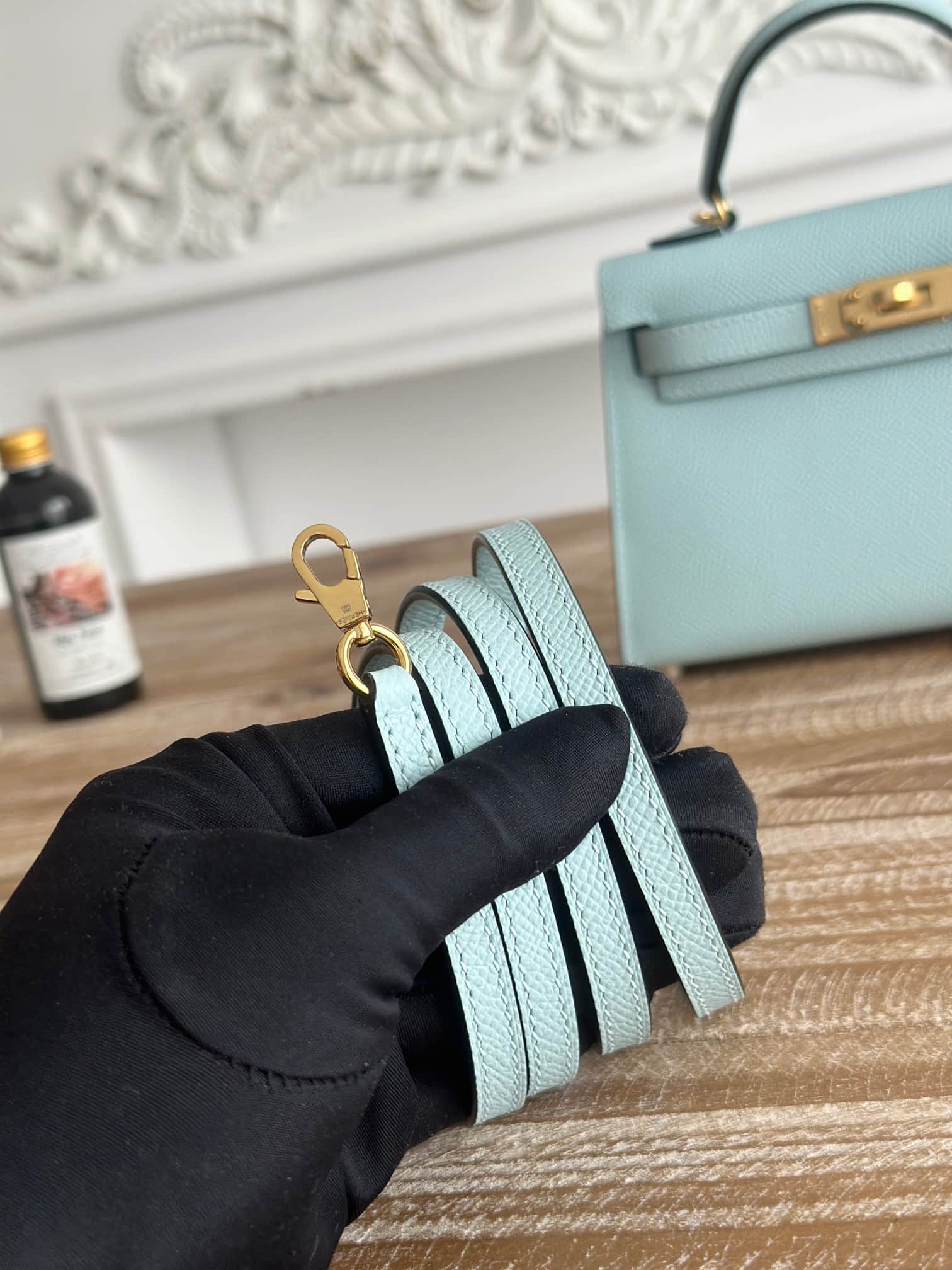 Hermes Kelly Mini II Bag Epsom Leather WAX Blue Zephyr High