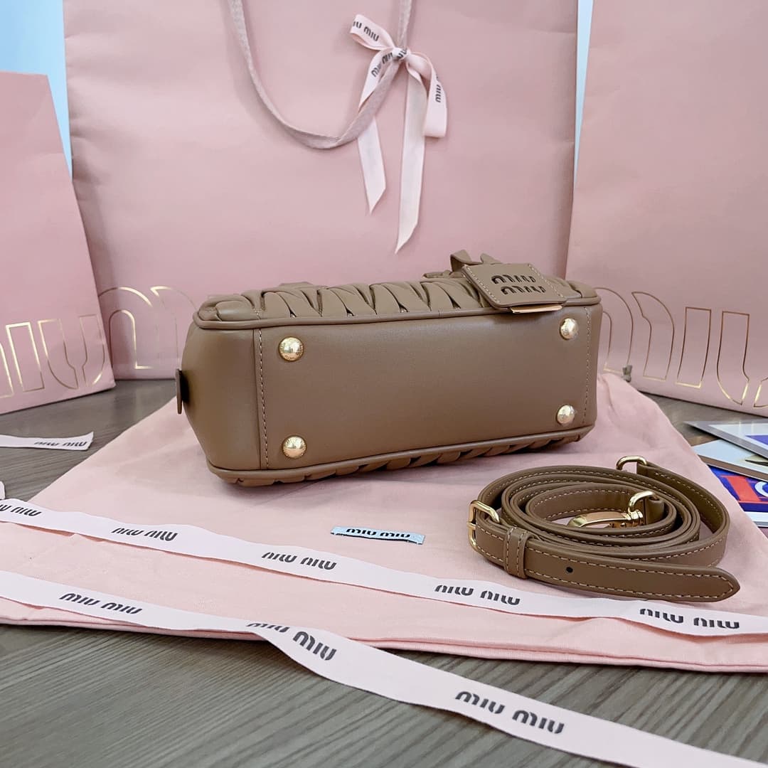 Miu Miu Arcadie matelassé nappa leather bag 5BB142 Beige High