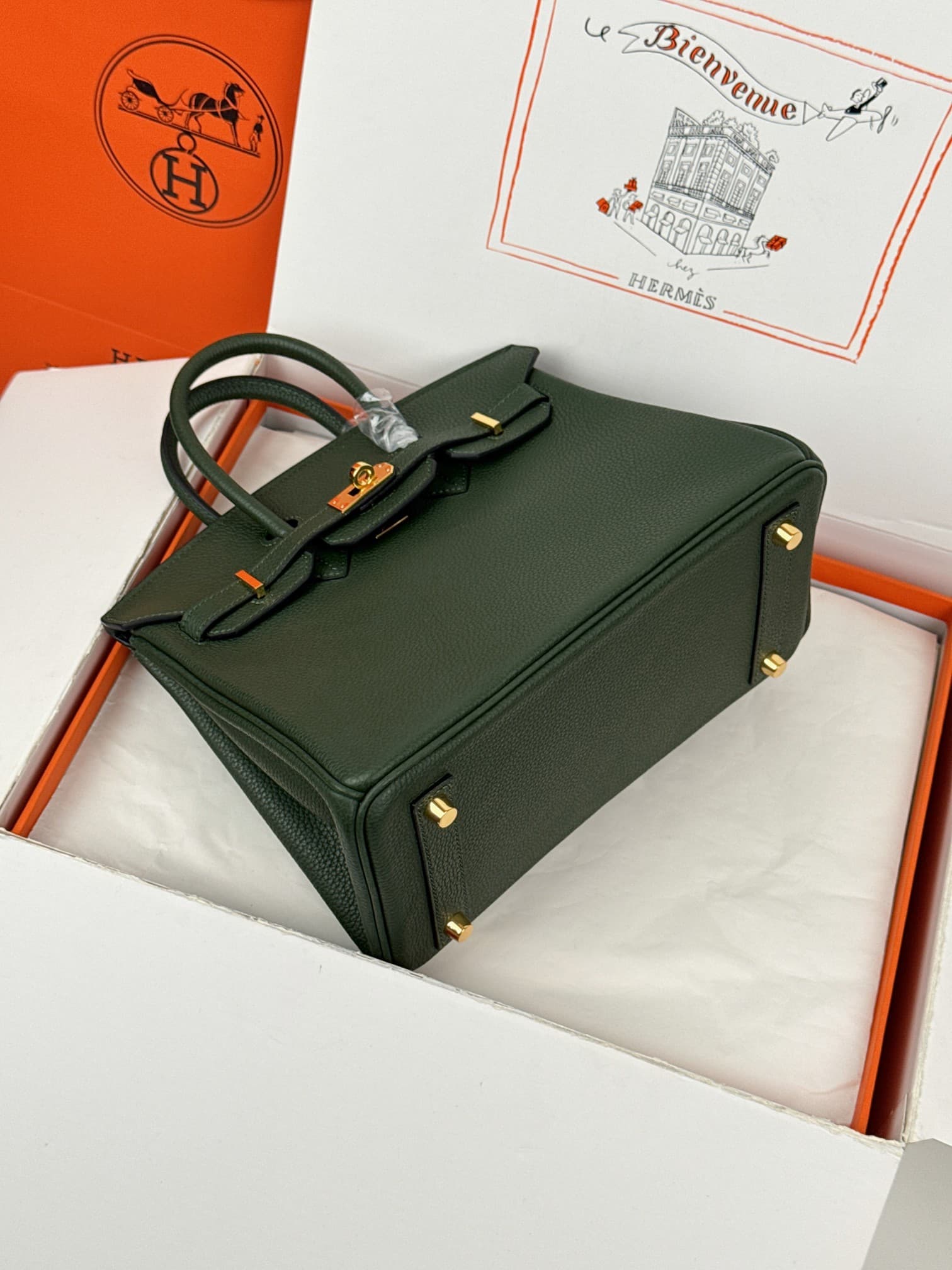 Hermes Birkin 25/30 Bag Togo Calfskin Leather Vert Anglais High