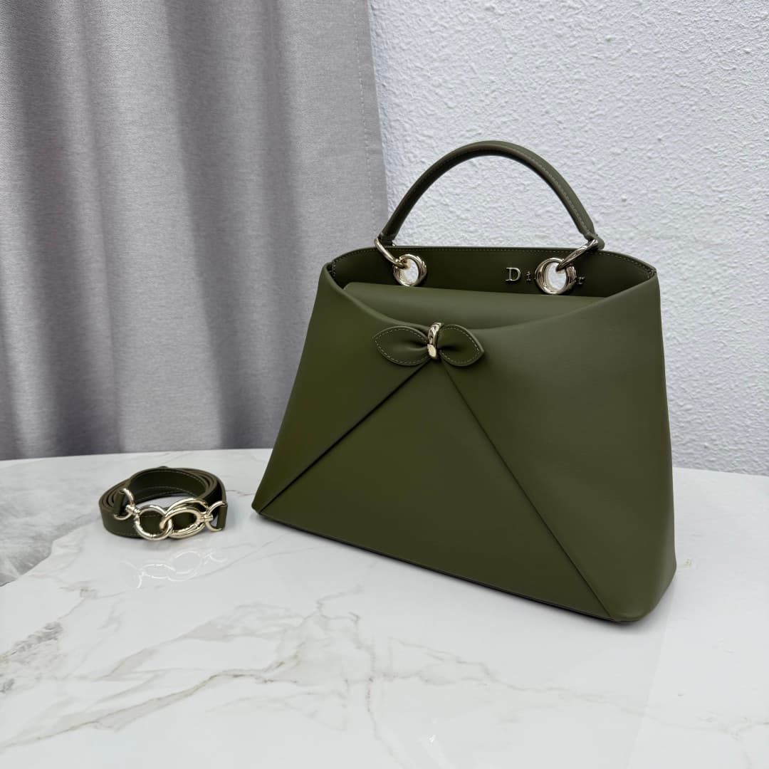 Large Dior Cigale Bag Green Shiny Supple Calfskin High