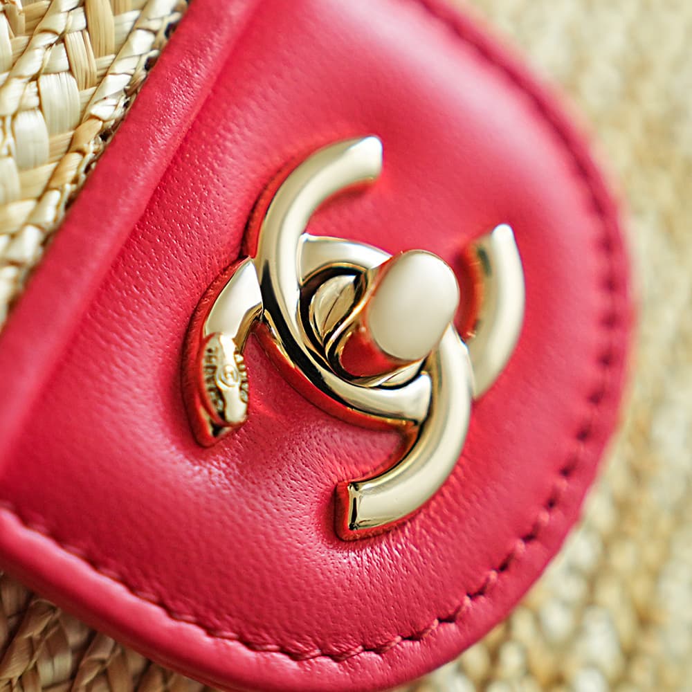 Chanel Coco Beach Small Flap Bag Braided Straw Lambskin & Gold-tone Metal AS6017 A