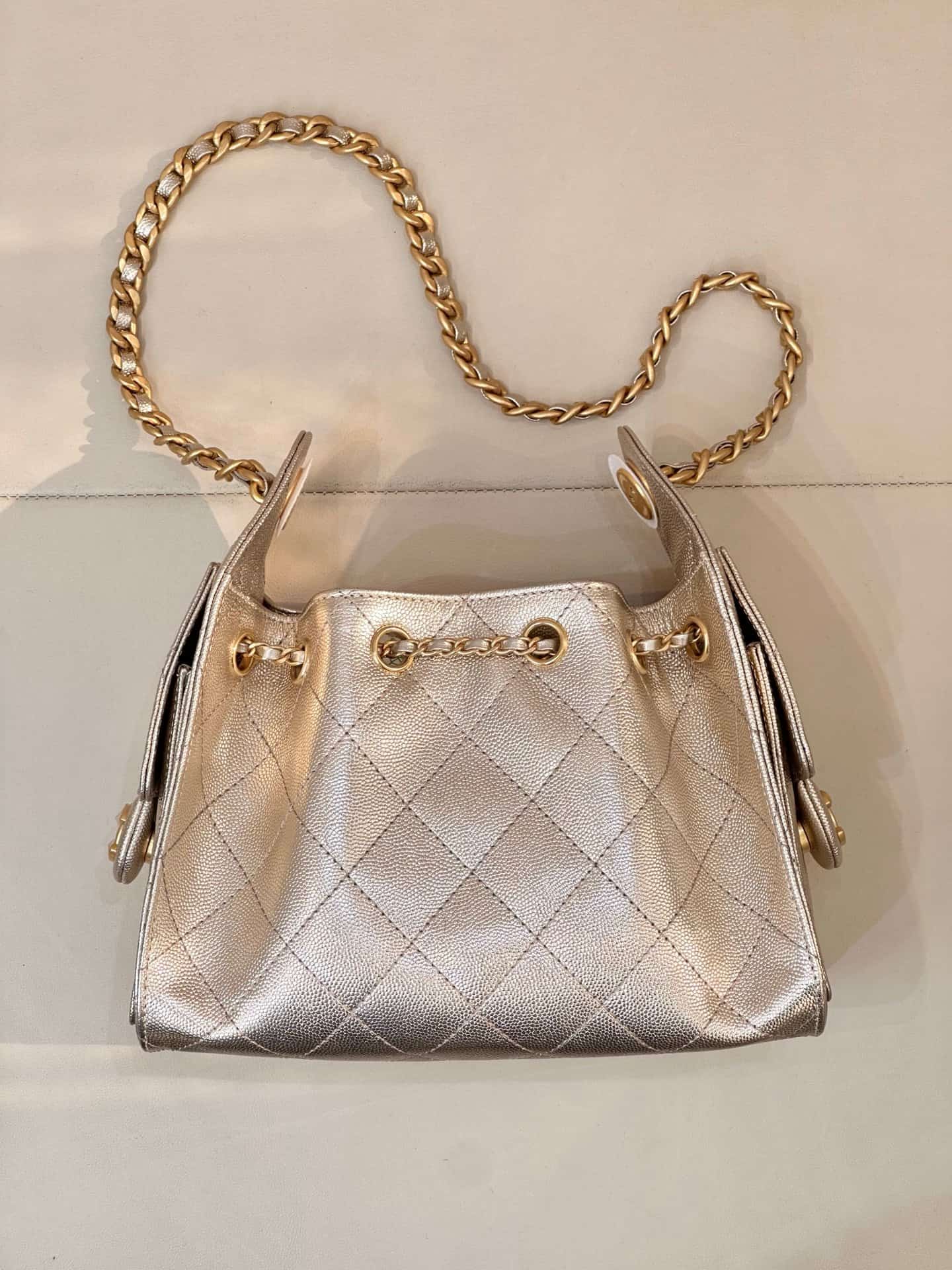 CHANEL 25 Mini Handbag AS5631 Grained Calfskin & Gold-tone Metal Champagne Gold TOP