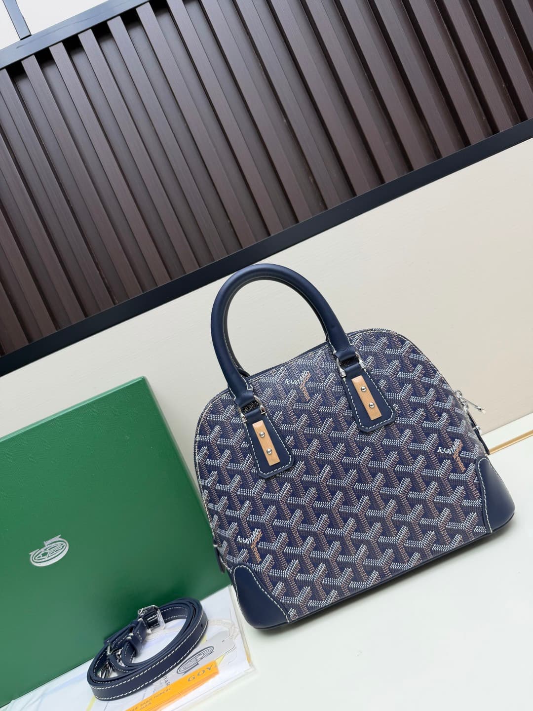Goyard Vendôme mini bag in Goyardine coated canvas navy blue high
