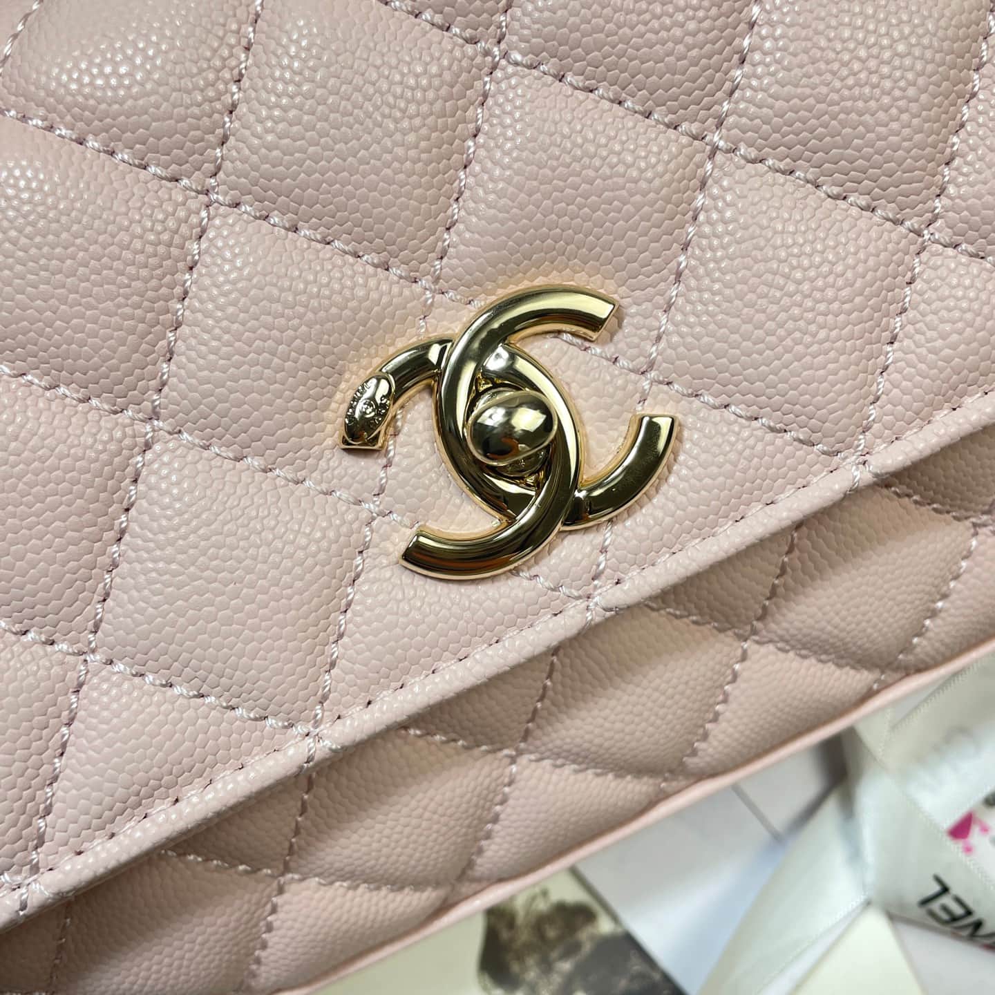 Chanel Maxi Flap Bag with Top Handle Grained Calfskin& Gold-Tone Metal AS6091 Pink A