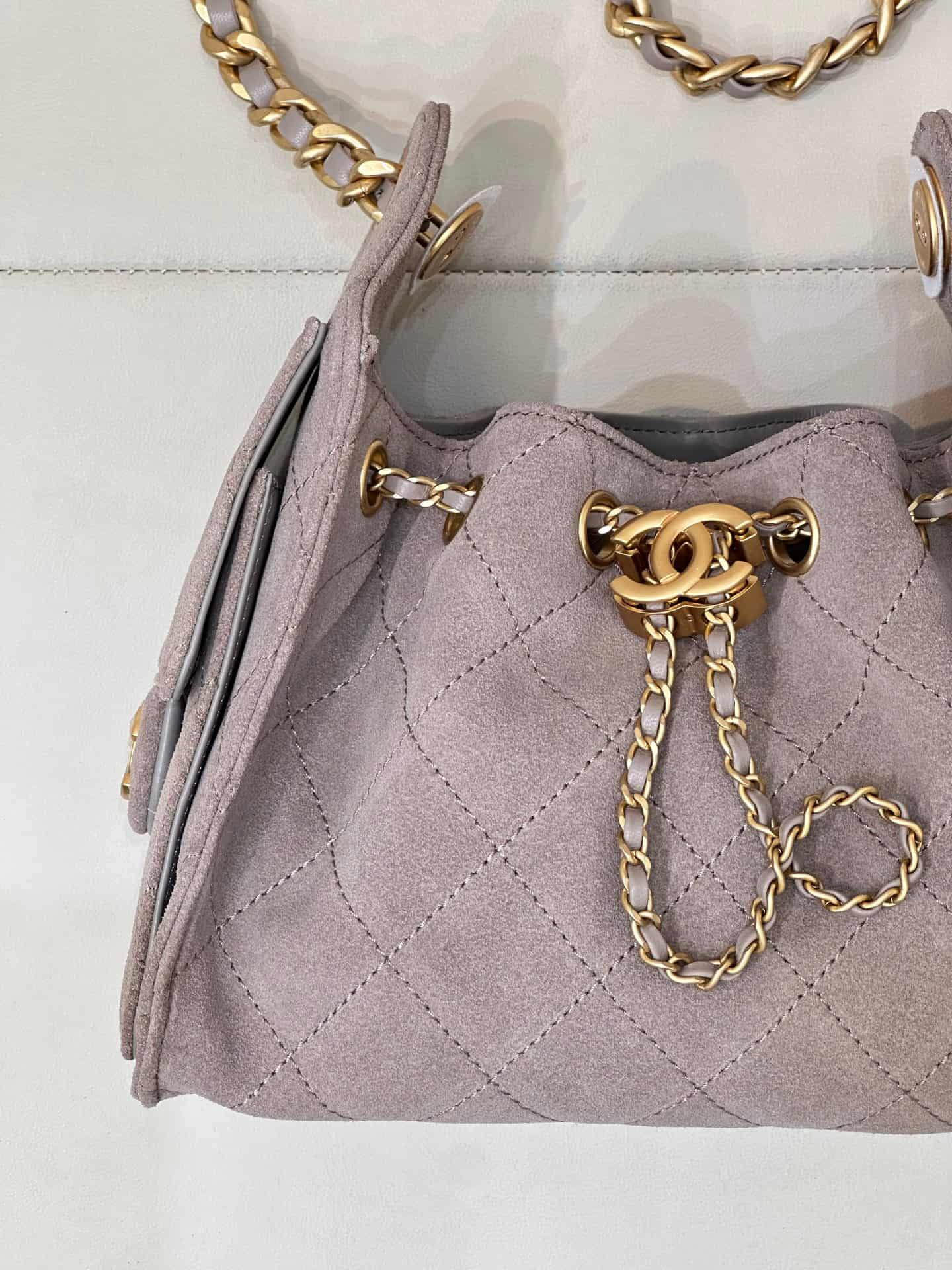 CHANEL 25 Mini Handbag AS5631 Suede &Gold-tone Metal Grey TOP