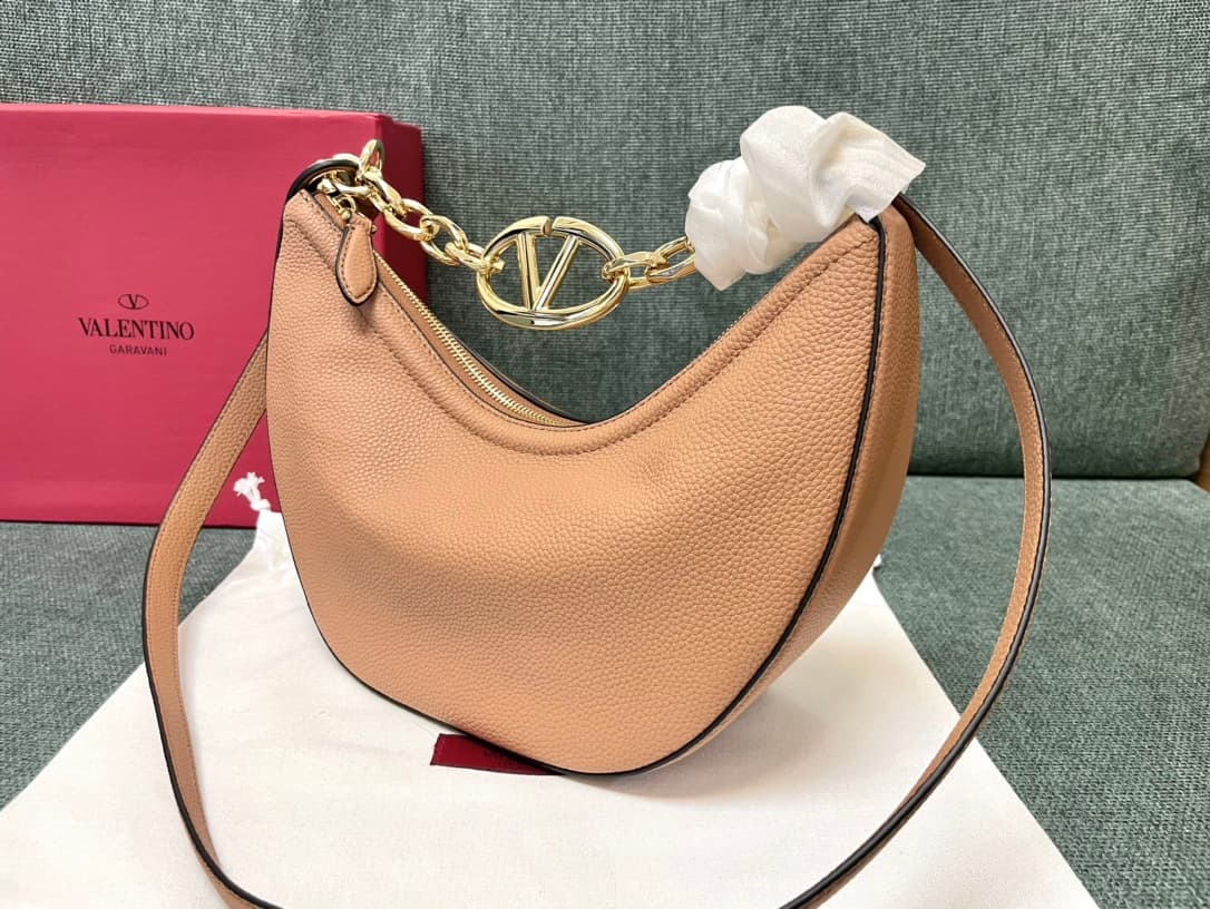Valentino Garavani VLogo Moon small hobo bag in Nude Pink grained calfskin High