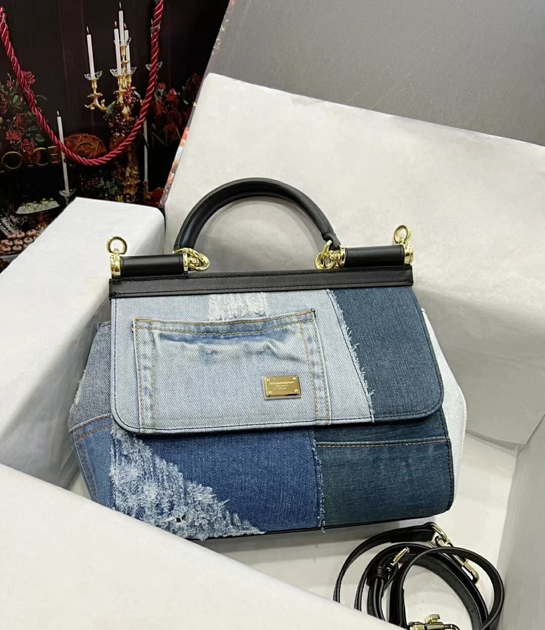 Dolce & Gabbana Small Sicily handbag in denim and calfskin high