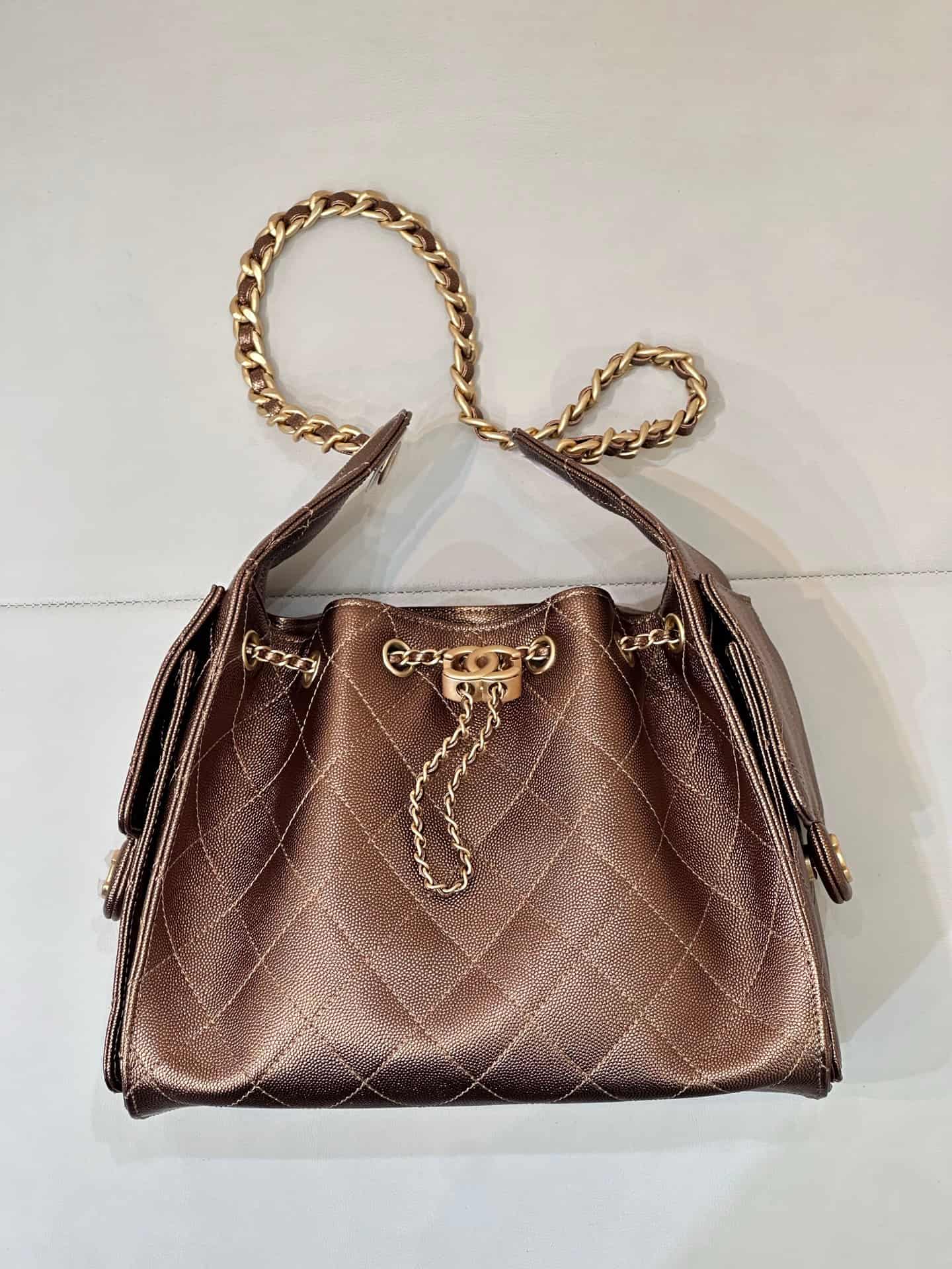 Chanel 25 Small Hobo handbag AS5293 Grained Calfskin & Gold-tone Metal Dark Gold TOP