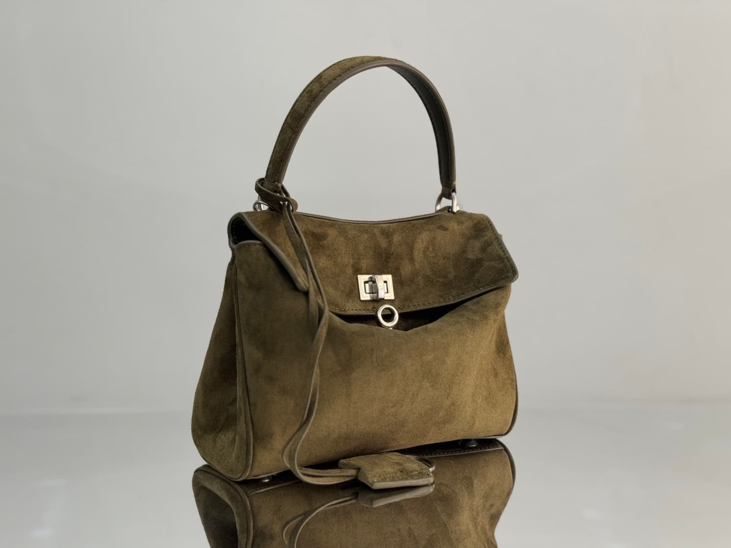 Balenciaga Rodeo Mini Bag in Khaki Waxed Suede Calfskin With Silver-Tone Metal TOP