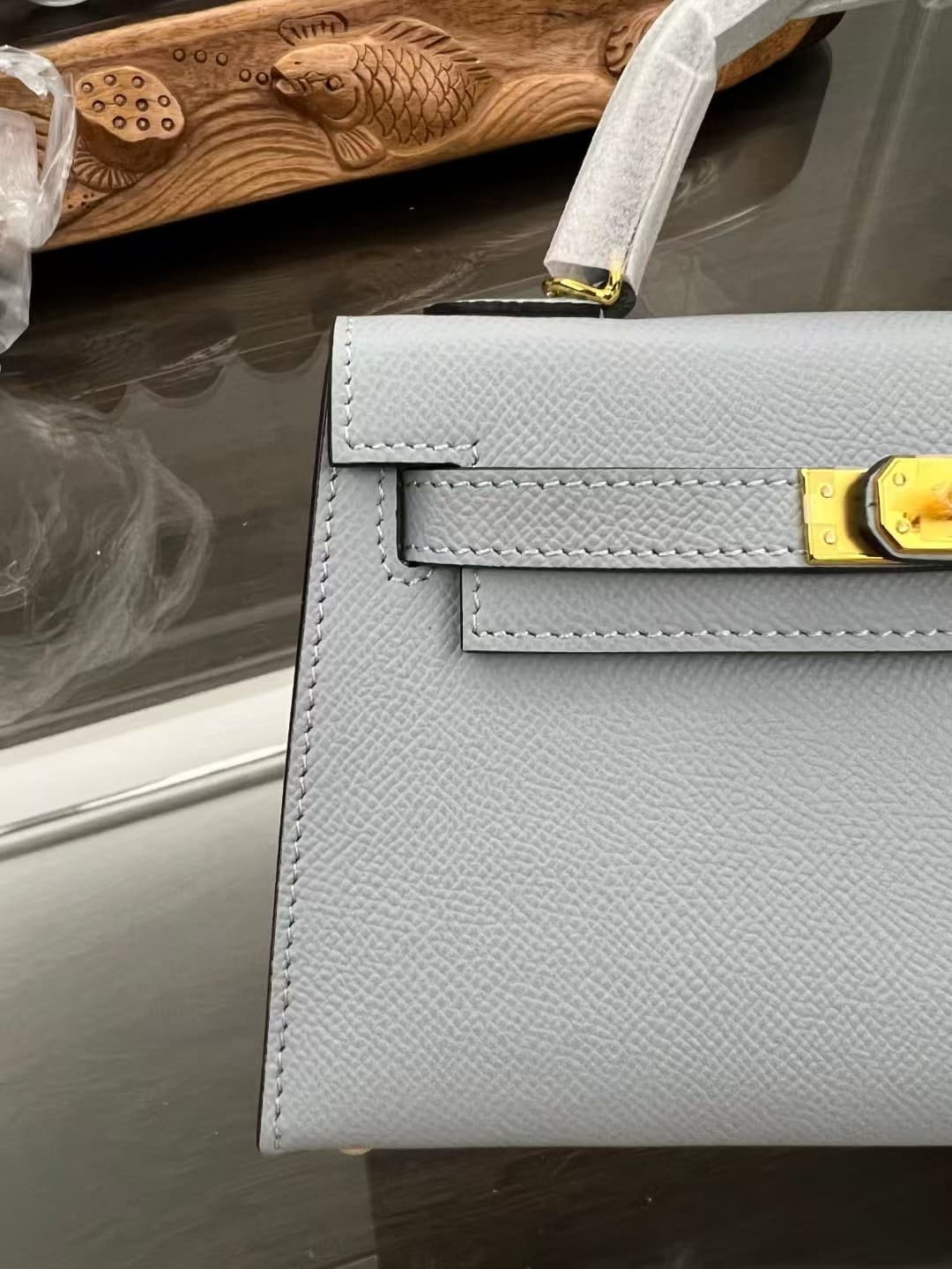 Hermes Kelly Mini II Bag Epsom Leather In Bleu Brume CTN High