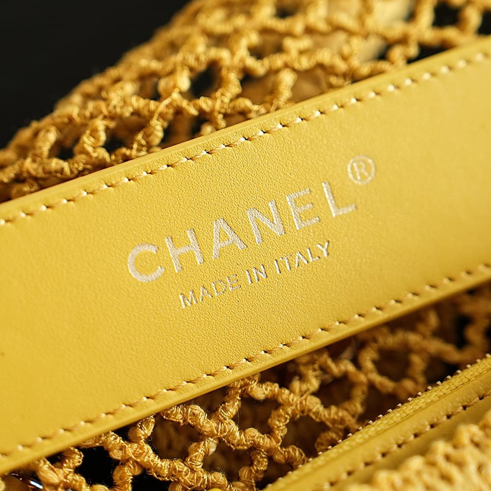 CHANEL Coco Beach Flap Bag Mesh, Strass & Gold-Tone Metal AS6156 Yellow A