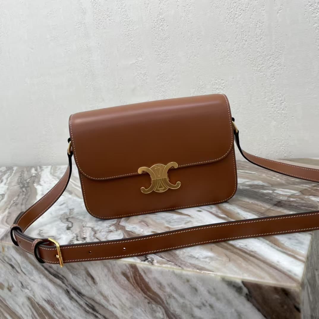Celine Triomphe Medium Bag Calfskin Brown High