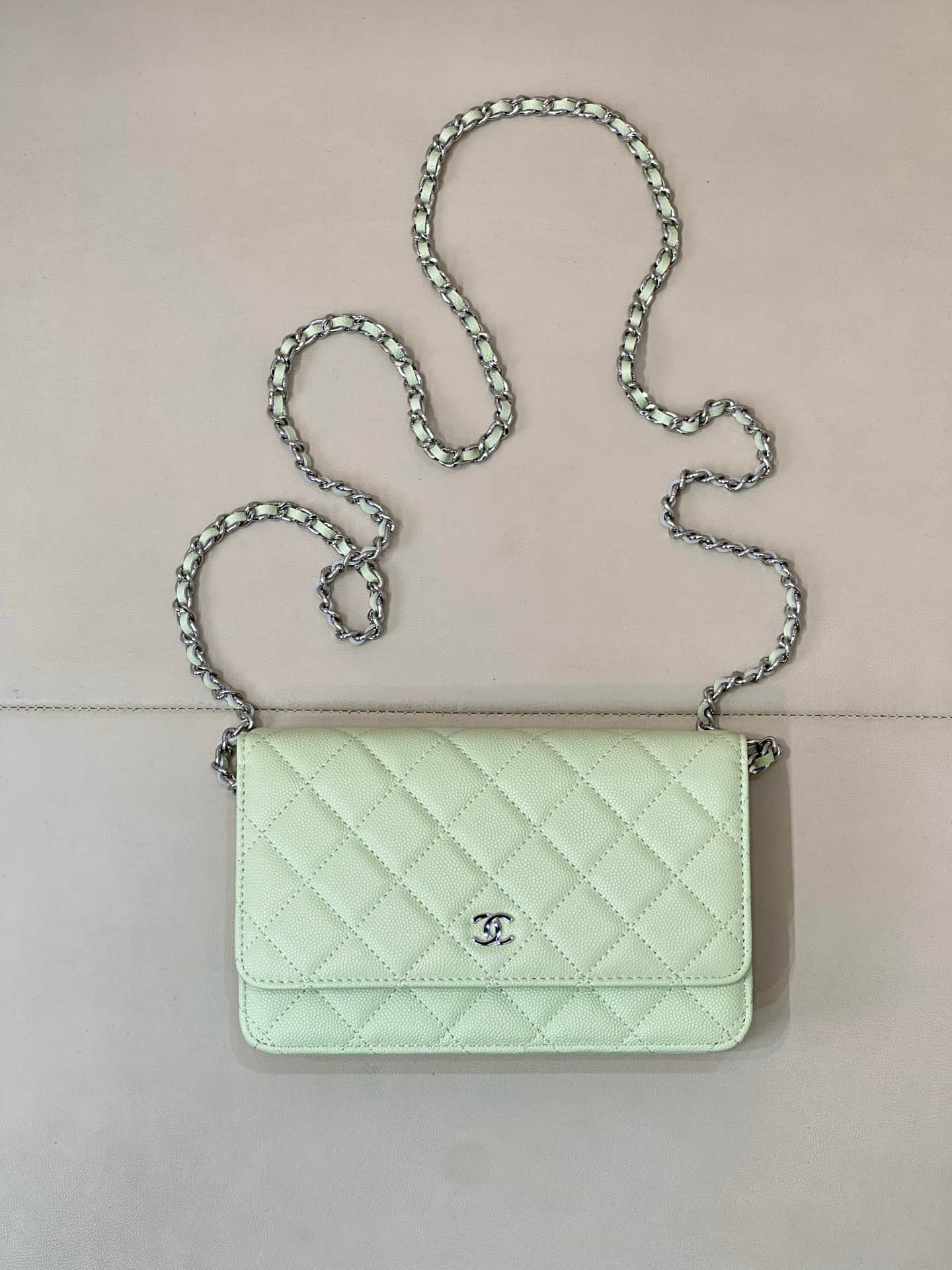 Chanel Wallet on Chain Grained Calfskin& Silver-tone Metal AP0250 Light Green TOP