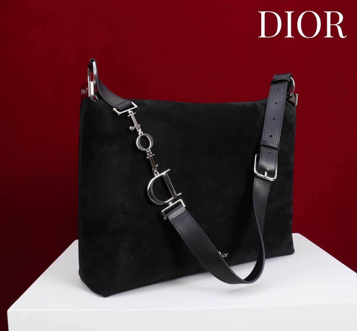 Large Diorly Bag Black Suede Calfskin Silver lettering High