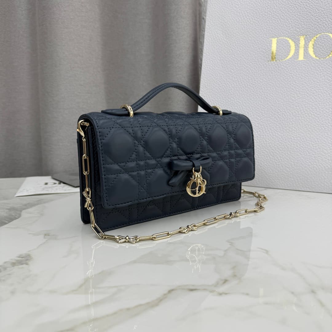 My Dior Mini Bag Cannage Lambskin In Navy Blue With Leather Bow High