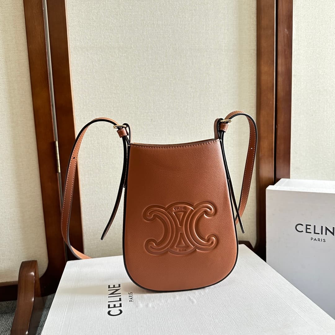 Celine Heloise Phone Pouch in Tan Supple Calfskin Leather High