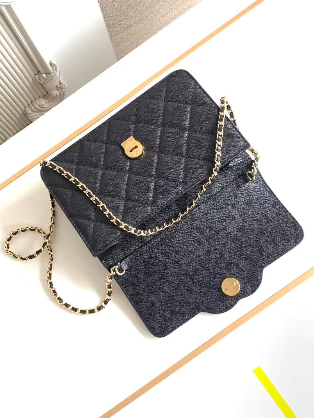 Chanel Wallet on chain Grained Calfskin & Gold-Tone Metal Black AS6554 A