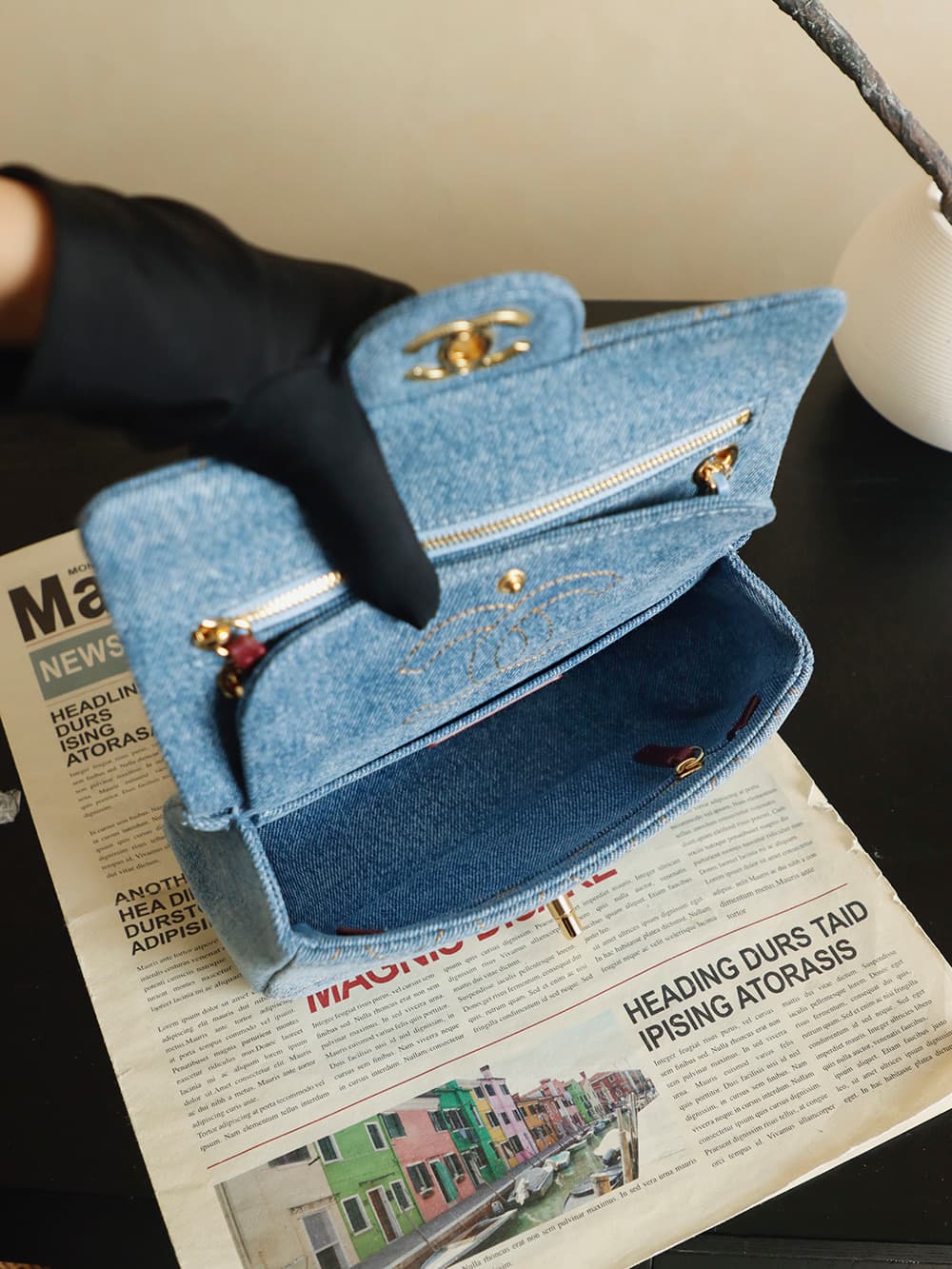 Chanel Maxi Flap bag Denim & Gold-Tone Metal Blue AS6627 A