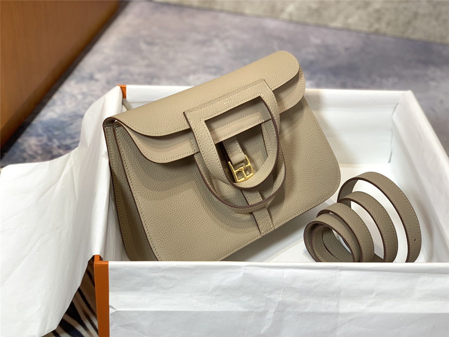 Hermes Halzan 22/25cm Bag Clemence Leather WAX In Trench High