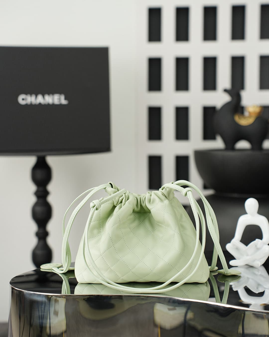 Chanel Clutch with Leather Strap Lambskin & Gold-tone Metal AP5228 Light Green  A