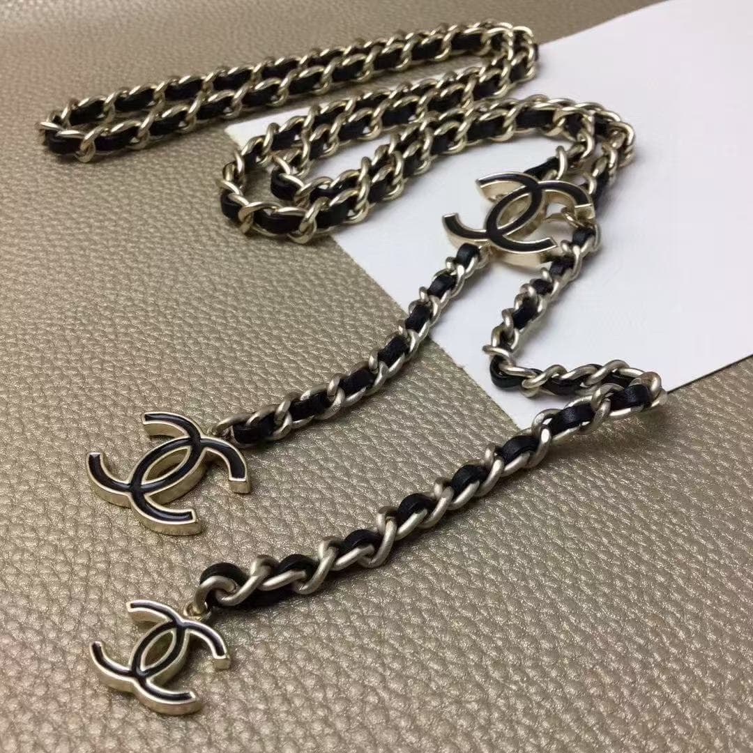 Chanel interwoven leather and metal chain belt