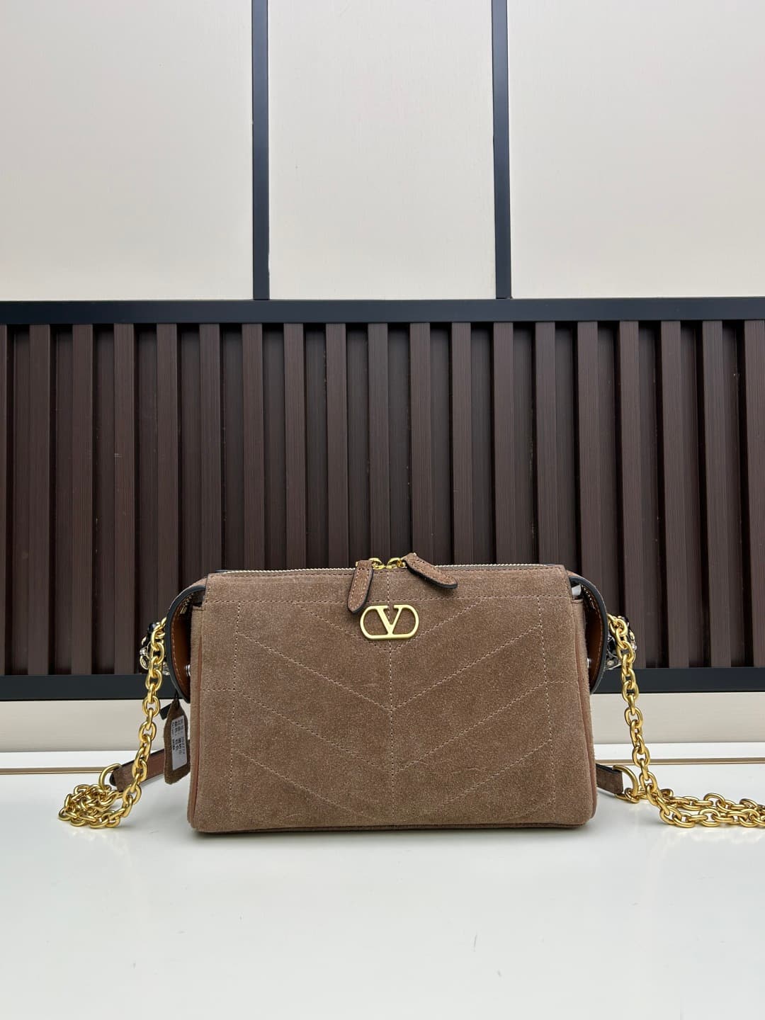 Valentino VLogo Garavani Panthea Shoulder Bag Dark Brown Suede Mid