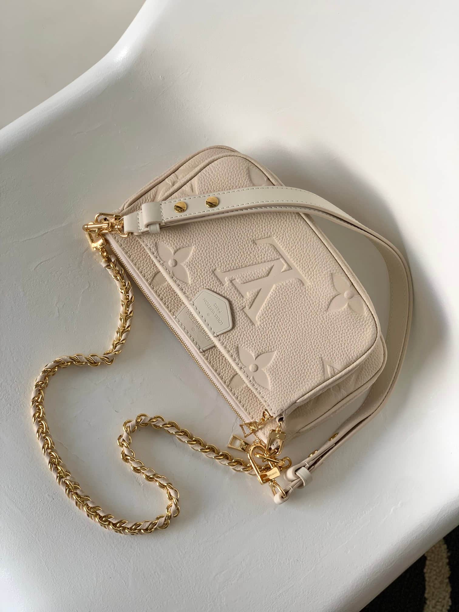 Louis Vuitton Multi Pochette Accessoires Crème Beige Monogram Empreinte Leather M46568 High