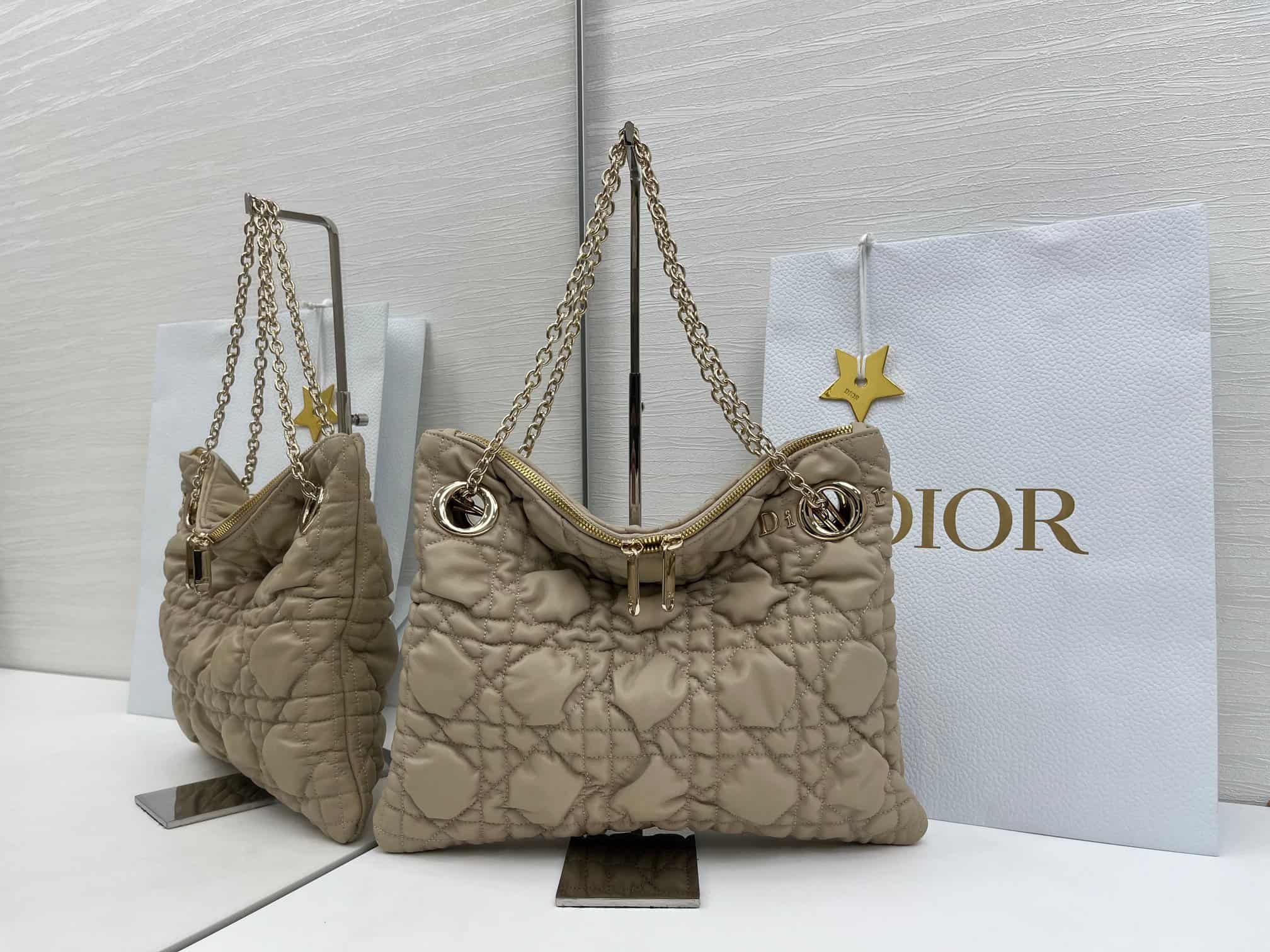Small Dior Crunchy Bag Sand-Colored Puffy Macrocannage Calfskin High