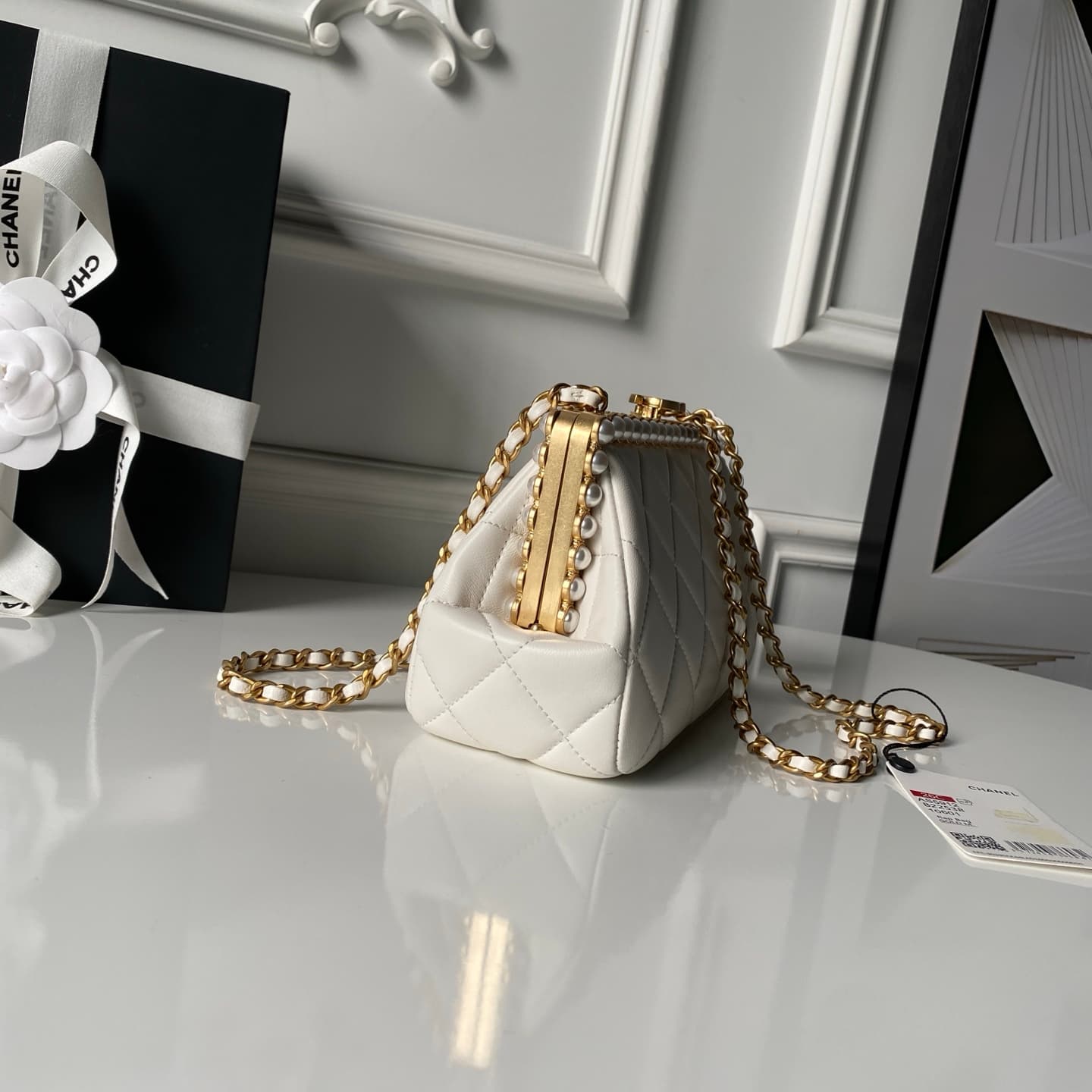 Chanel Pearly Lambskin Imitation Pearls & Gold-Tone Metal Cream AS5912 A