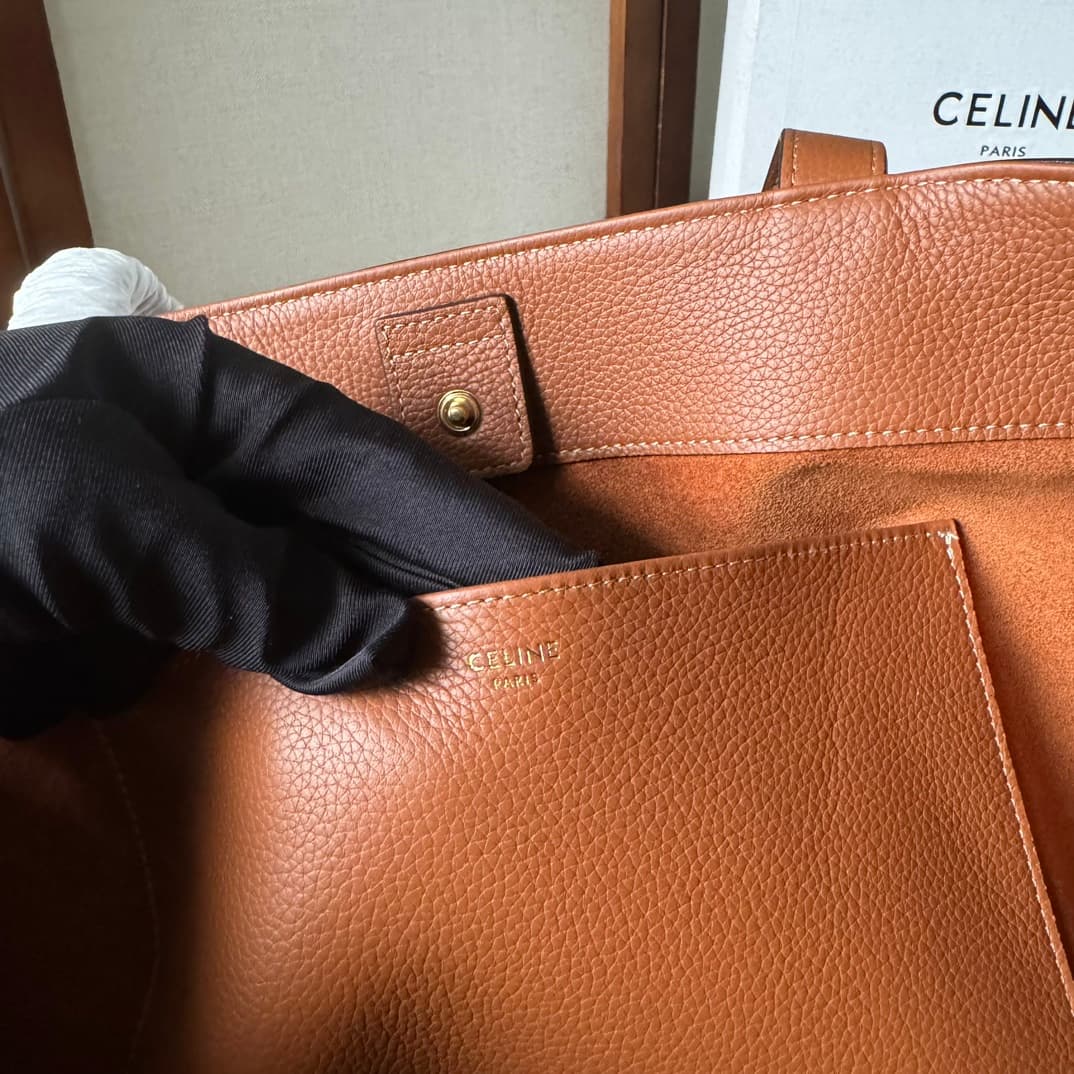 Celine Cabas Anais Tote Bag in Tan Grained Calfskin High