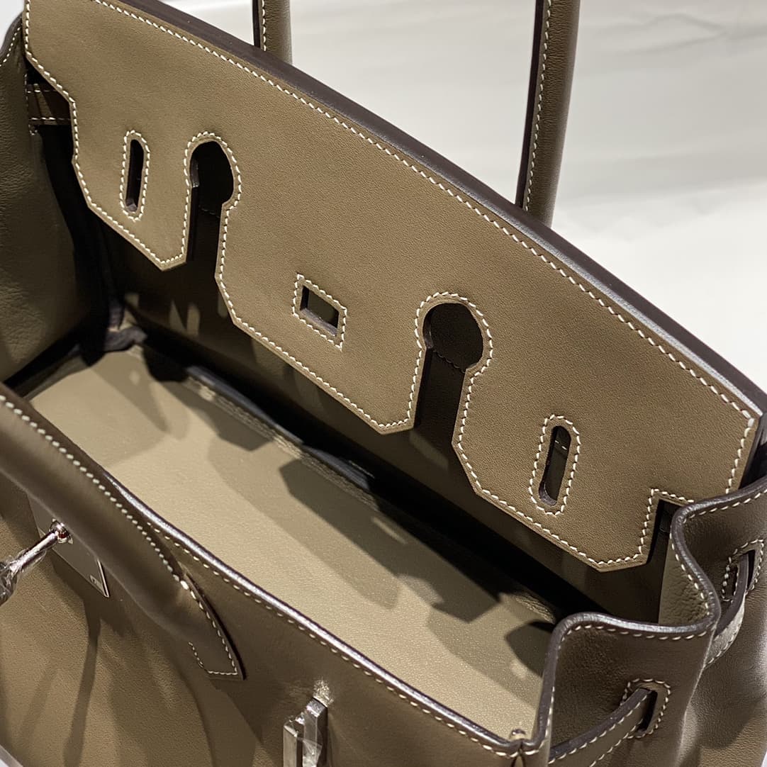 Hermes Shoulder Birkin 29 Swift leather Etoupe & Silver Metal WAX High
